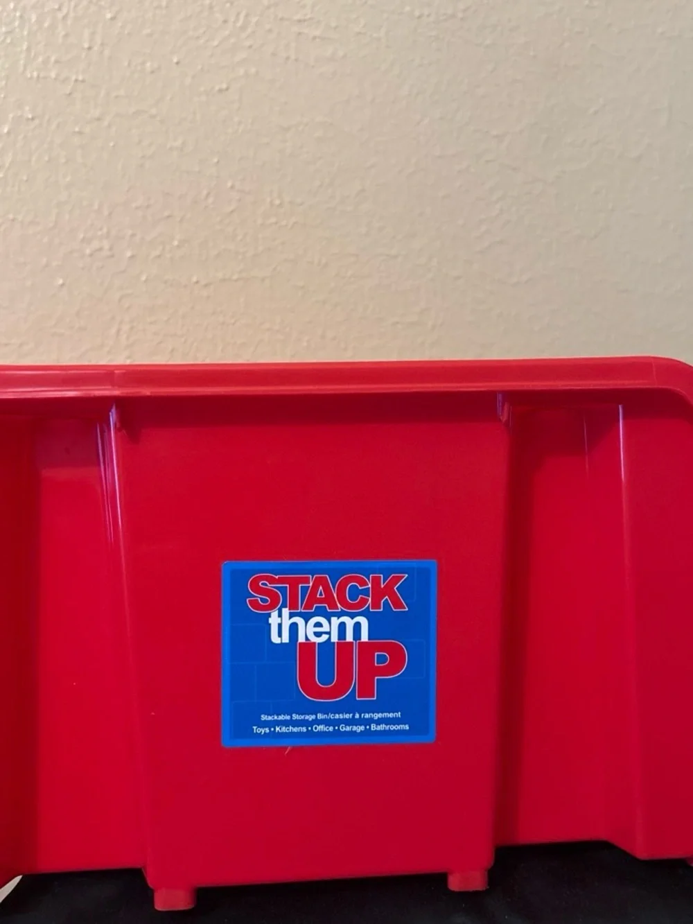 Red Plastic Storage Bin - Home Organization